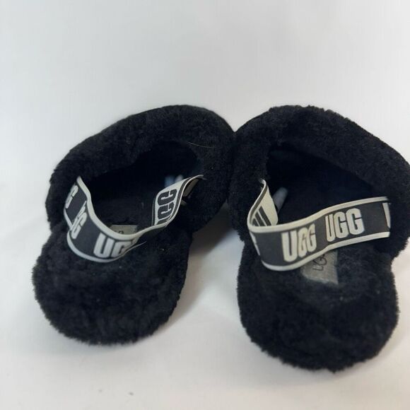 UGG Kid's Black Flat Strap Comfort Slip On Fluff Yeah Slide Sandal Size 6 - Picture 3 of 8